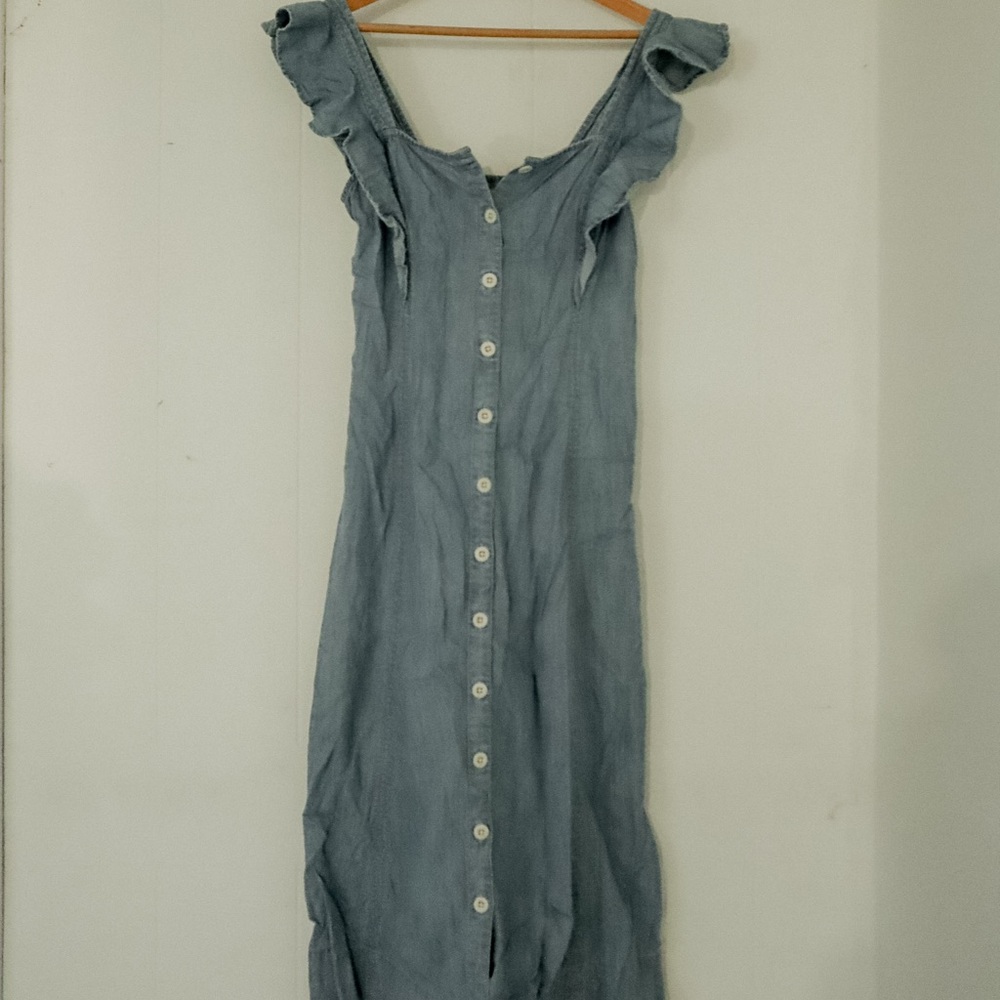 Madewell Light Blue Ruffle Midi Dress